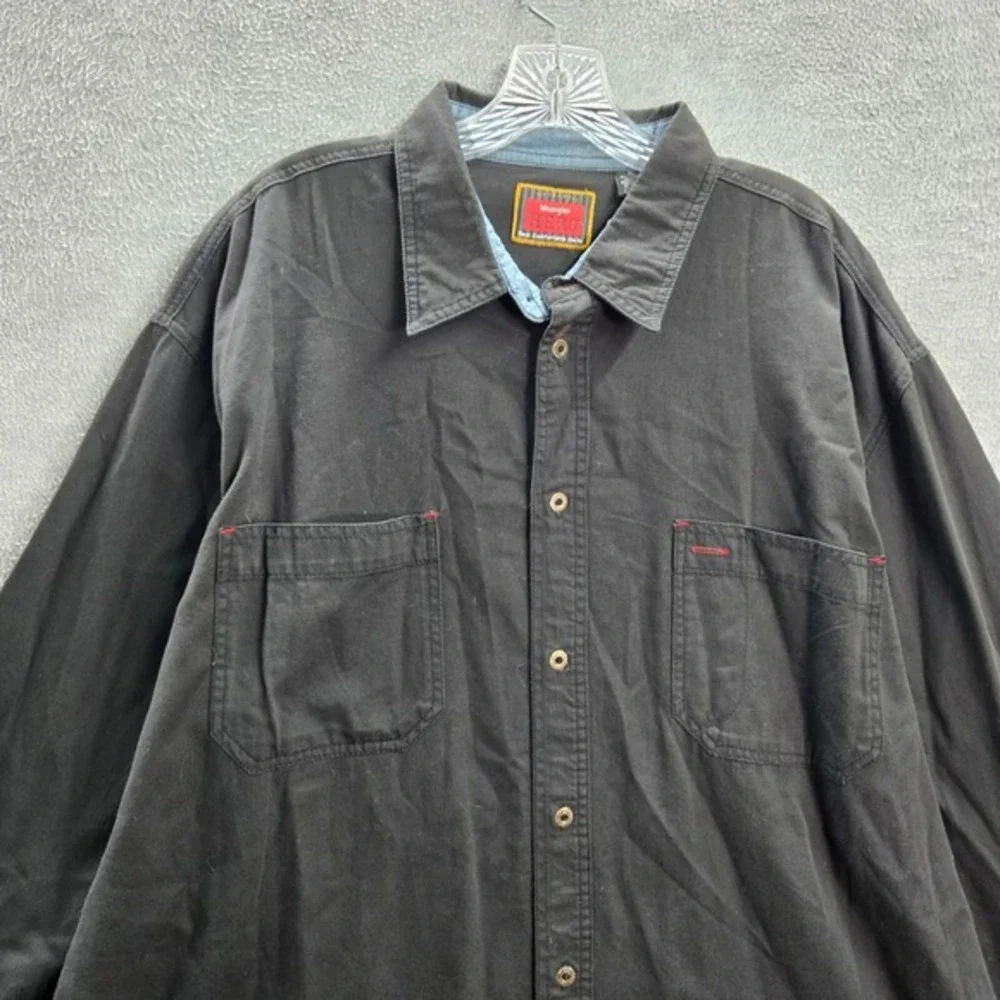 VINTAGE Wrangler Hero Men Button Up Shirt‎ XL Black Pockets Long Sleeve Collar